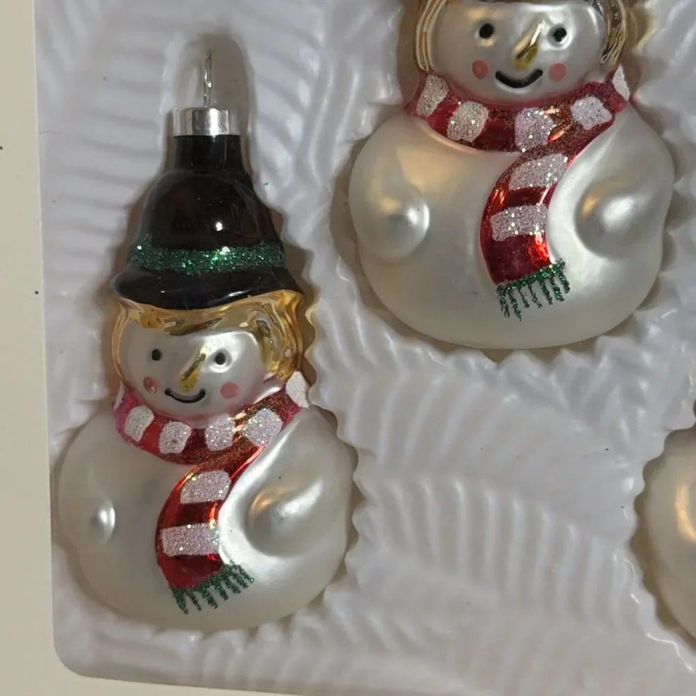 Vintage Roly Poly Snowman Glass Christmas Ornaments 3